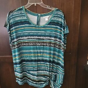 Christopher & Banks Green Black Short Sleeve Tunic